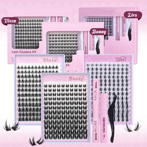 Lashes Cluster Vixen|Bunny Lash CLusters Kit Manga Lash Extension with Waterproof Long-lasting Lash Bond and Seal