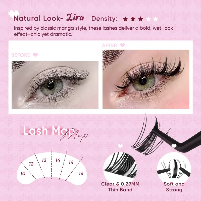 Lashes Cluster Vixen|Bunny Lash CLusters Kit Manga Lash Extension with Waterproof Long-lasting Lash Bond and Seal