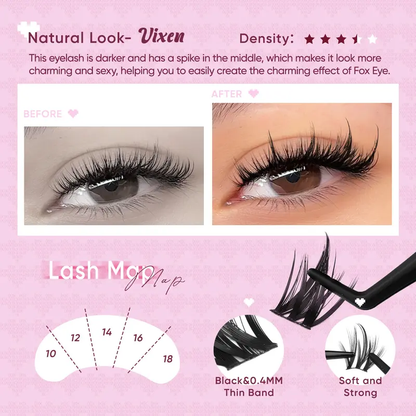 Lashes Cluster Vixen|Bunny Lash CLusters Kit Manga Lash Extension with Waterproof Long-lasting Lash Bond and Seal