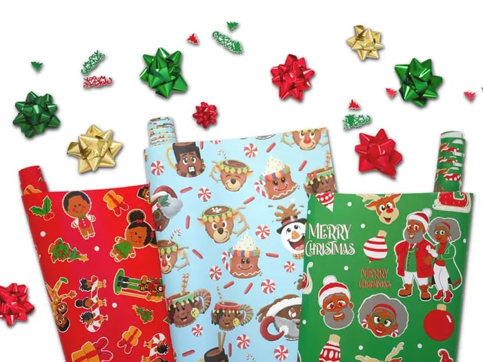 🔥LAST DAY 50% OFF - 🎅🏾Black Santa Christmas Gift Wrap Multipack - Set of 3 Rolls